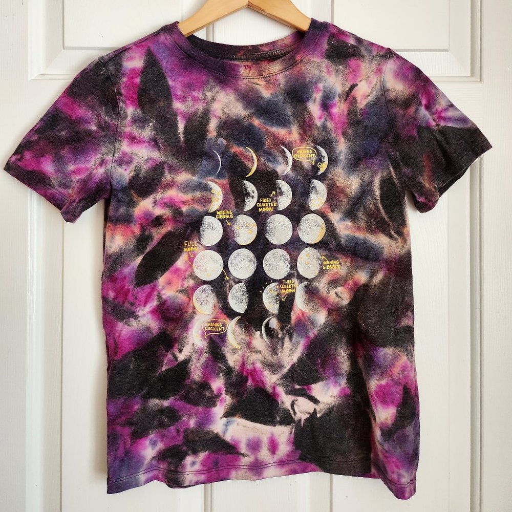 Upcycled Bleached&Dyed Cat & Jack, Phases Of The Moon- Kids Size Large (12/14)